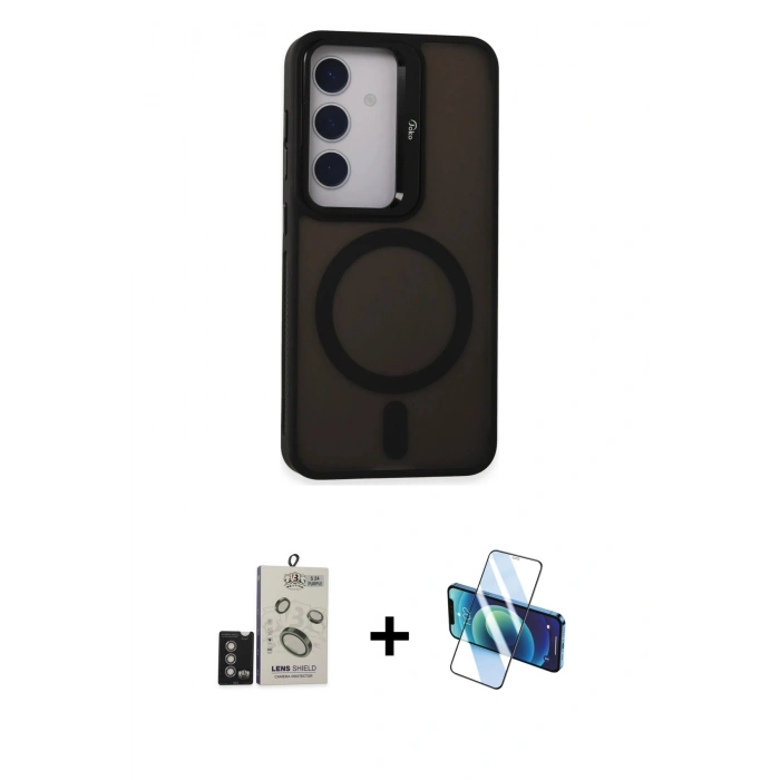MARSİLYAN™- Galaxy S24 Kılıf Akış Form - Siyah 3D Antistatik Seramik Nano Ekran Koruyucu + Bilvis Titan Kamera Lens - DNMR