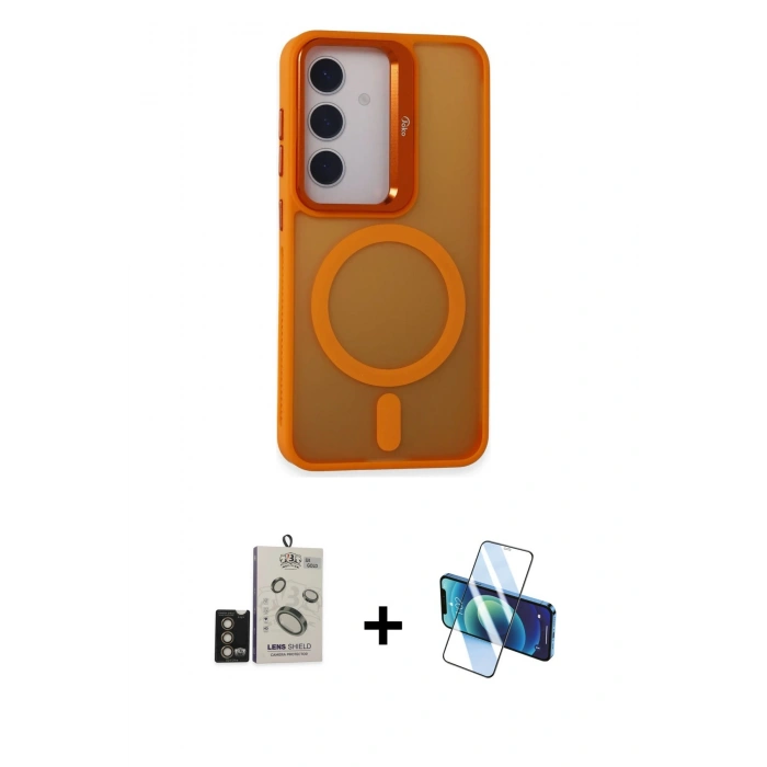 MARSİLYAN™- Galaxy S24 Kılıf Akış Form - Siyah 3D Antistatik Seramik Nano Ekran Koruyucu + Bilvis Titan Kamera Lens - GD