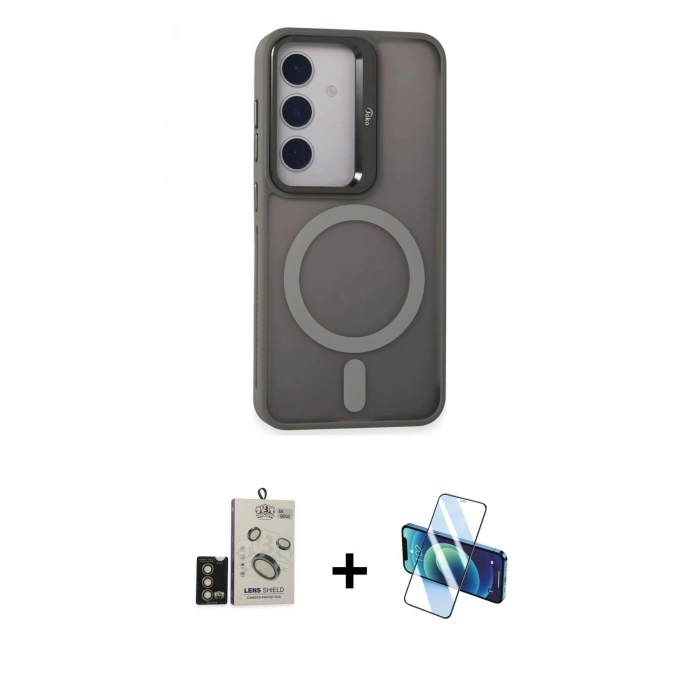 MARSİLYAN™- Galaxy S24 Kılıf Akış Form - Siyah 3D Antistatik Seramik Nano Ekran Koruyucu + Bilvis Titan Kamera Lens - GD