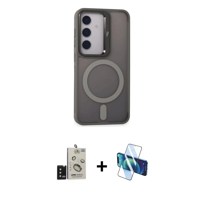 MARSİLYAN™- Galaxy S24 Kılıf Akış Form - Siyah 3D Antistatik Seramik Nano Ekran Koruyucu + Bilvis Titan Kamera Lens - SH