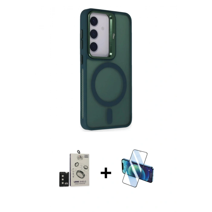 MARSİLYAN™- Galaxy S24 Kılıf Akış Form - Siyah 3D Antistatik Seramik Nano Ekran Koruyucu + Bilvis Titan Kamera Lens - SH