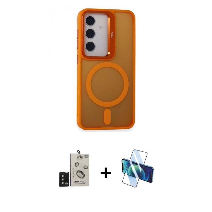 MARSİLYAN™- Galaxy S24 Kılıf Akış Form - Siyah 3D Antistatik Seramik Nano Ekran Koruyucu + Bilvis Titan Kamera Lens - SH