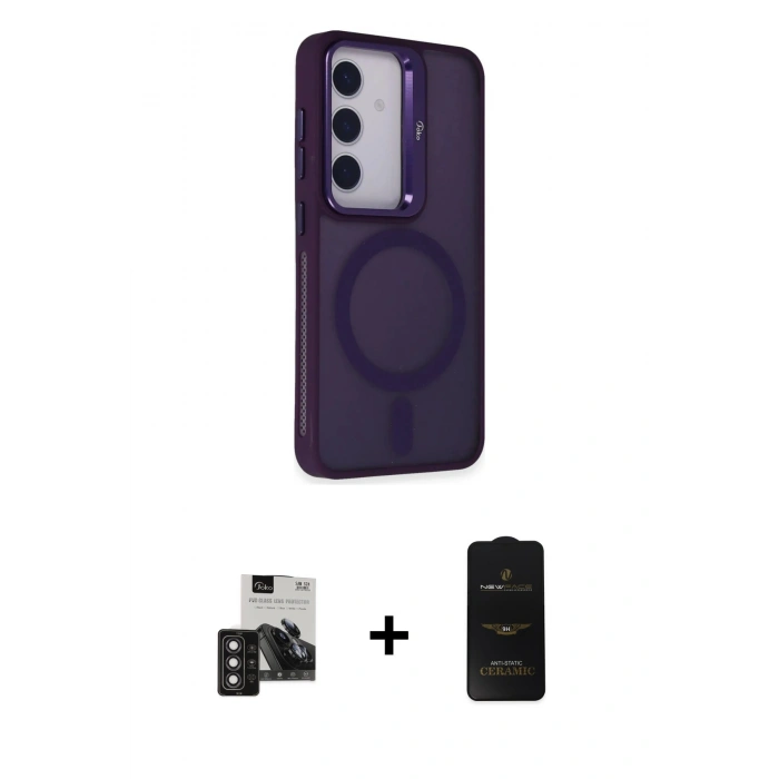 MARSİLYAN™- Galaxy S24 Kılıf Akış Form - Siyah 6D Antistatik Mat Seramik Hayalet Nano Ekran Koruyucu + PVD Metal Kamera Lens - DNMR