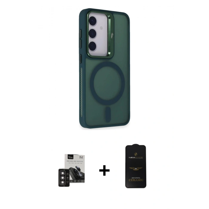 MARSİLYAN™- Galaxy S24 Kılıf Akış Form - Siyah 6D Antistatik Mat Seramik Hayalet Nano Ekran Koruyucu + PVD Metal Kamera Lens - DNMR