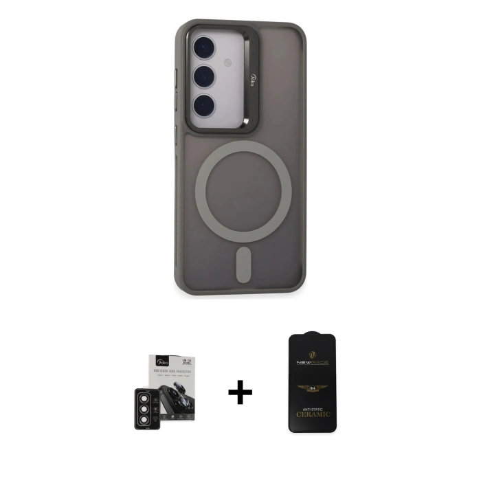 MARSİLYAN™- Galaxy S24 Kılıf Akış Form - Siyah 6D Antistatik Mat Seramik Hayalet Nano Ekran Koruyucu + PVD Metal Kamera Lens - DNMR