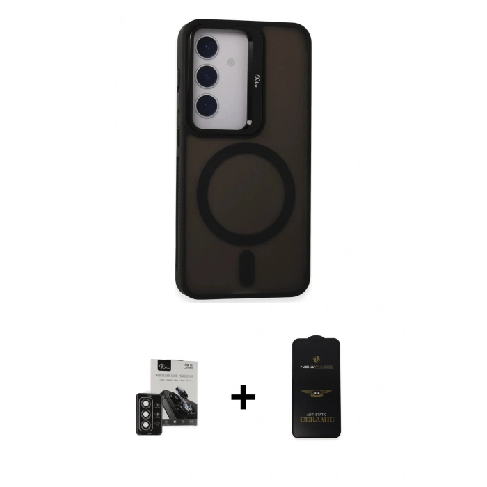 MARSİLYAN™- Galaxy S24 Kılıf Akış Form - Siyah 6D Antistatik Mat Seramik Hayalet Nano Ekran Koruyucu + PVD Metal Kamera Lens - DNMR