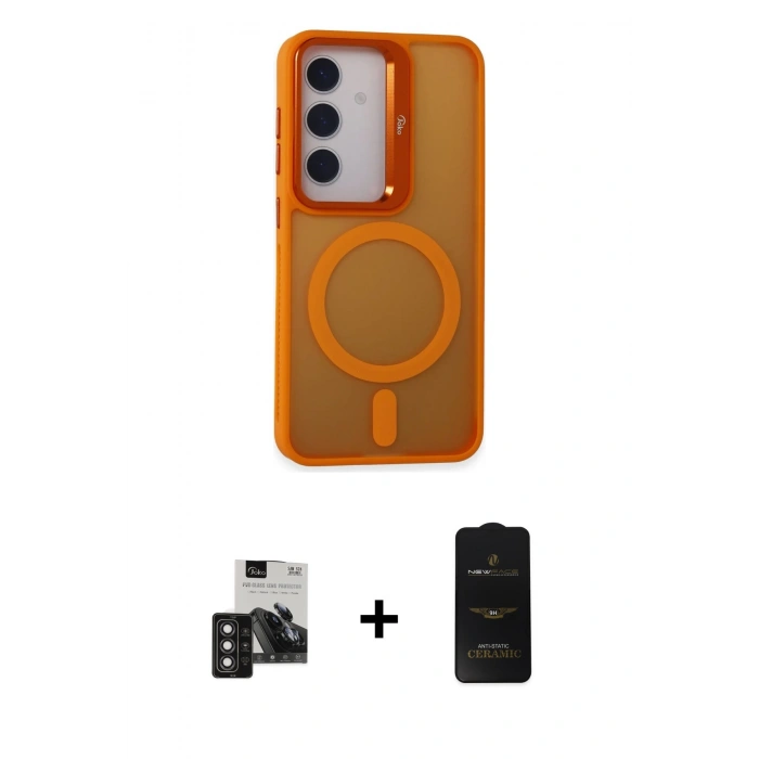 MARSİLYAN™- Galaxy S24 Kılıf Akış Form - Siyah 6D Antistatik Mat Seramik Hayalet Nano Ekran Koruyucu + PVD Metal Kamera Lens - DNMR