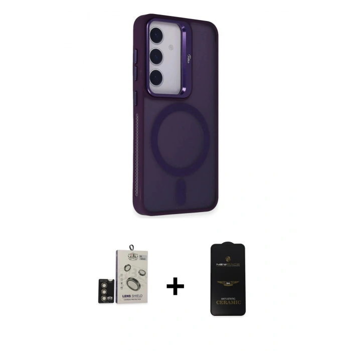 MARSİLYAN™- Galaxy S24 Kılıf Akış Form - Siyah 6D Antistatik Mat Seramik Hayalet Nano Ekran Koruyucu + Bilvis Titan Kamera Lens - GD