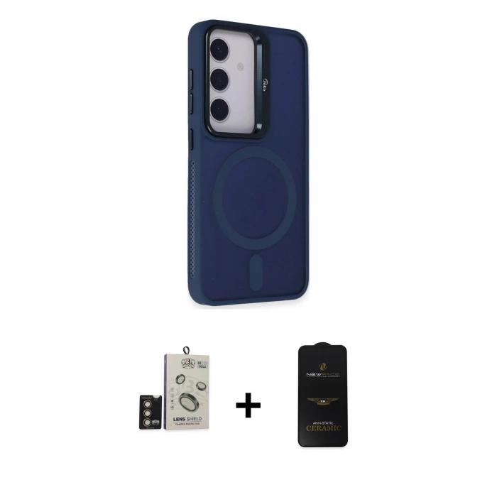 MARSİLYAN™- Galaxy S24 Kılıf Akış Form - Siyah 6D Antistatik Mat Seramik Hayalet Nano Ekran Koruyucu + Bilvis Titan Kamera Lens - GD
