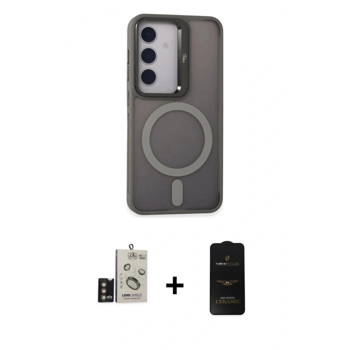MARSİLYAN™- Galaxy S24 Kılıf Akış Form - Siyah 6D Antistatik Mat Seramik Hayalet Nano Ekran Koruyucu + Bilvis Titan Kamera Lens - GD