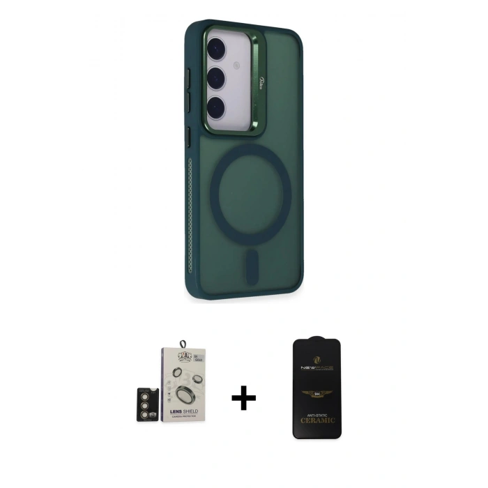 MARSİLYAN™- Galaxy S24 Kılıf Akış Form - Siyah 6D Antistatik Mat Seramik Hayalet Nano Ekran Koruyucu + Bilvis Titan Kamera Lens - GD