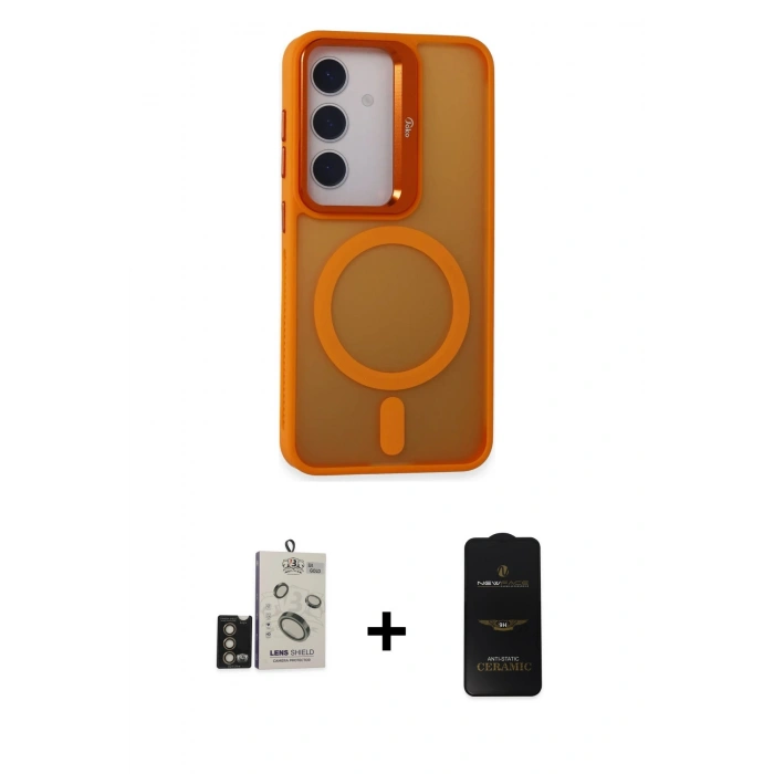 MARSİLYAN™- Galaxy S24 Kılıf Akış Form - Siyah 6D Antistatik Mat Seramik Hayalet Nano Ekran Koruyucu + Bilvis Titan Kamera Lens - GD