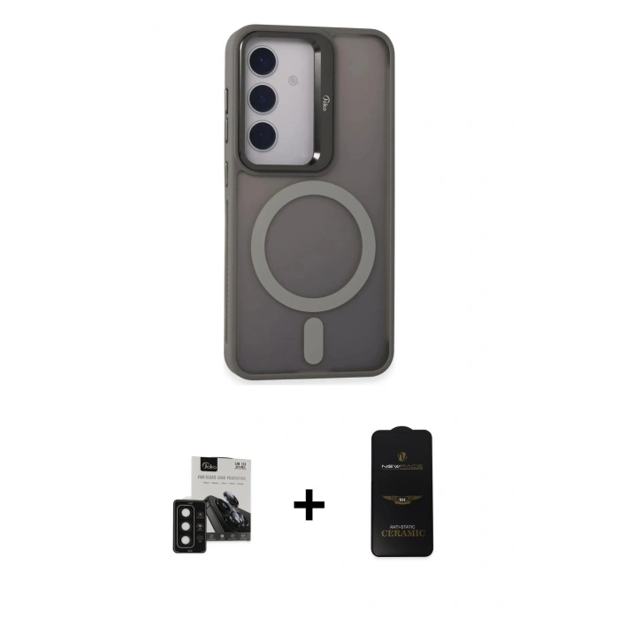 MARSİLYAN™- Galaxy S24 Kılıf Akış Form - Siyah 6D Antistatik Mat Seramik Hayalet Nano Ekran Koruyucu + PVD Metal Kamera Lens - SH