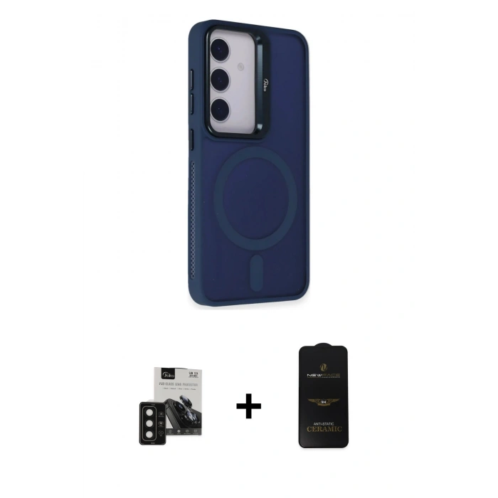 MARSİLYAN™- Galaxy S24 Kılıf Akış Form - Siyah 6D Antistatik Mat Seramik Hayalet Nano Ekran Koruyucu + PVD Metal Kamera Lens - SH