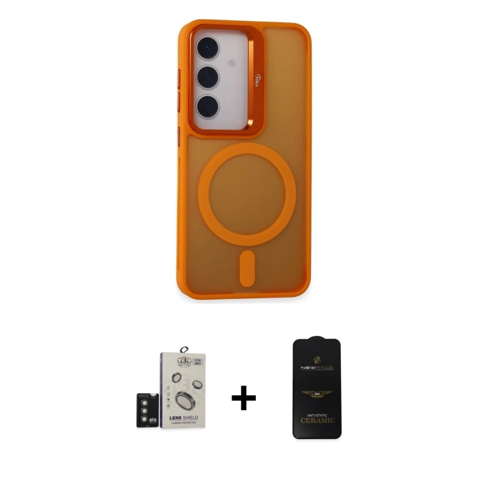 MARSİLYAN™- Galaxy S24 Kılıf Akış Form - Siyah 6D Antistatik Mat Seramik Hayalet Nano Ekran Koruyucu + Bilvis Titan Kamera Lens - TMGI