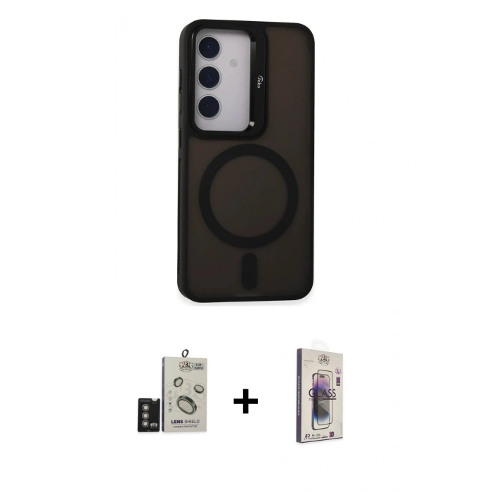 MARSİLYAN™- Galaxy S24 Kılıf Akış Form - Siyah Bilvis 3D Cam Ekran Koruyucu + Bilvis Titan Kamera Lens - DNMR