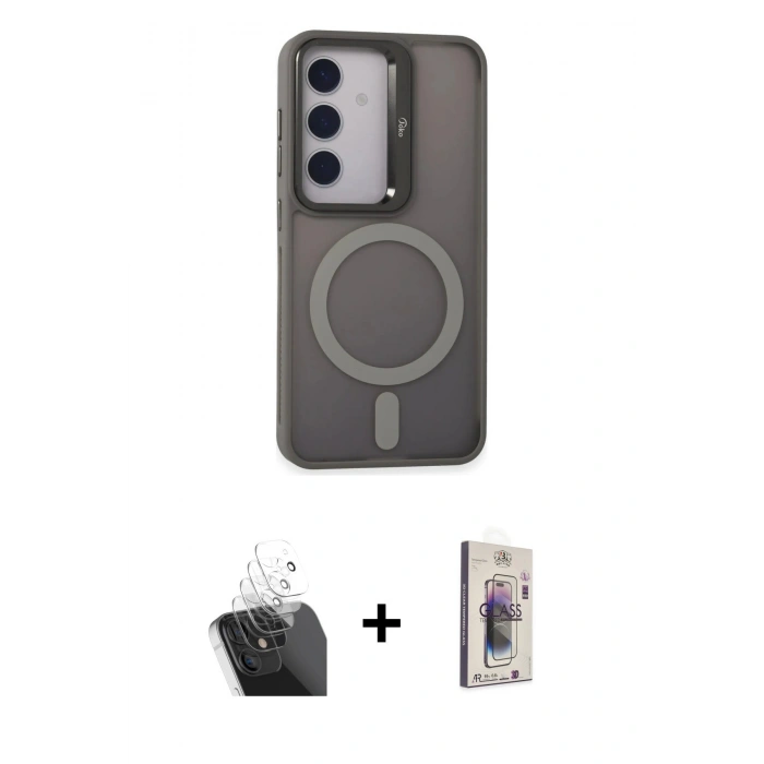 MARSİLYAN™- Galaxy S24 Kılıf Akış Form - Siyah Bilvis 3D Cam Ekran Koruyucu + Kamera Lens Koruma Cam - SF