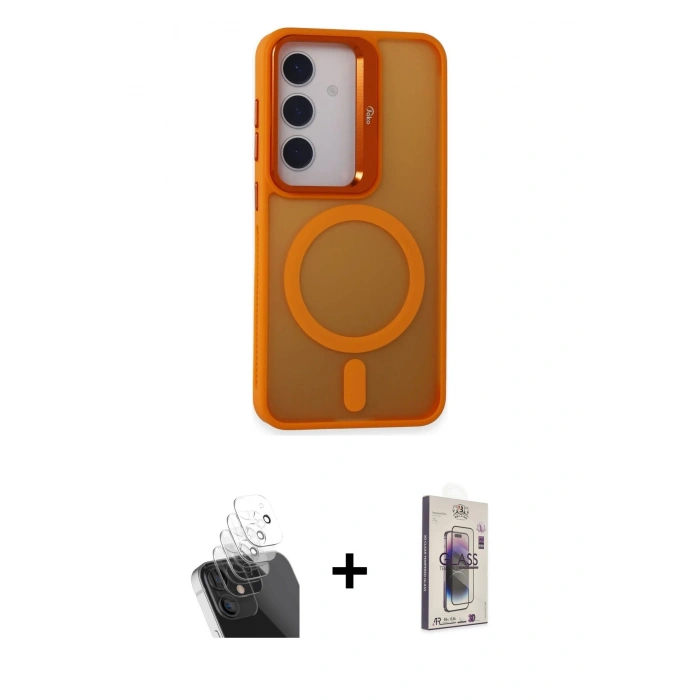 MARSİLYAN™- Galaxy S24 Kılıf Akış Form - Siyah Bilvis 3D Cam Ekran Koruyucu + Kamera Lens Koruma Cam - SF