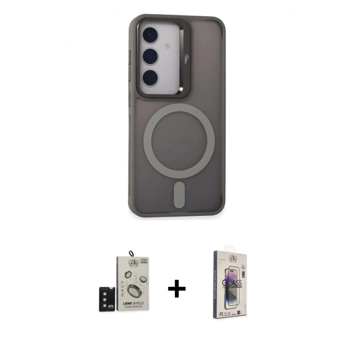MARSİLYAN™- Galaxy S24 Kılıf Akış Form - Siyah Bilvis 3D Cam Ekran Koruyucu + Bilvis Titan Kamera Lens - SH