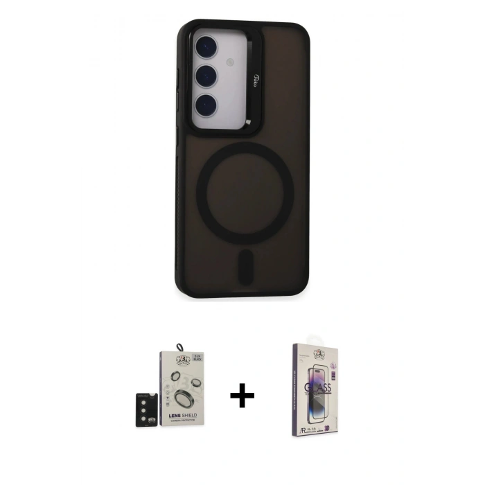 MARSİLYAN™- Galaxy S24 Kılıf Akış Form - Siyah Bilvis 3D Cam Ekran Koruyucu + Bilvis Titan Kamera Lens - SH