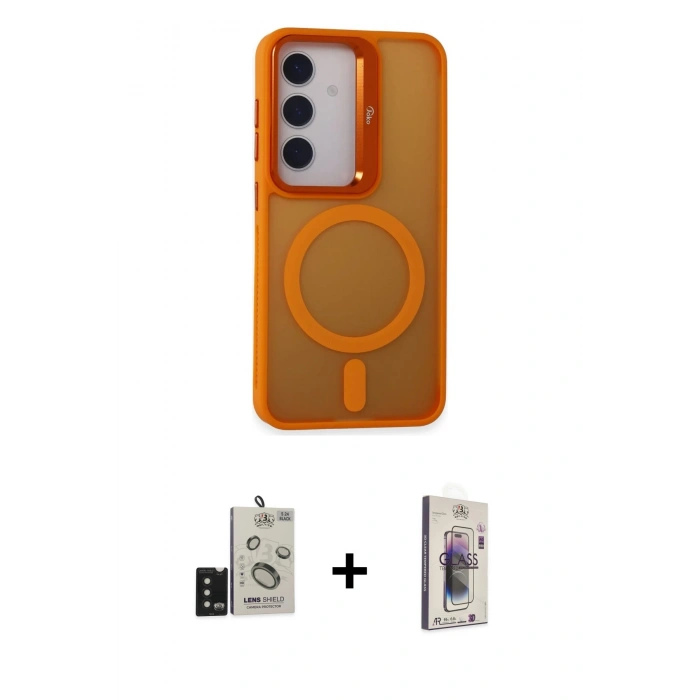 MARSİLYAN™- Galaxy S24 Kılıf Akış Form - Siyah Bilvis 3D Cam Ekran Koruyucu + Bilvis Titan Kamera Lens - SH