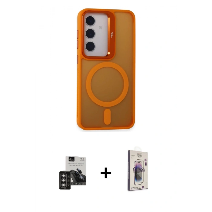 MARSİLYAN™- Galaxy S24 Kılıf Akış Form - Siyah Bilvis 3D Cam Ekran Koruyucu + PVD Metal Kamera Lens - TNGI