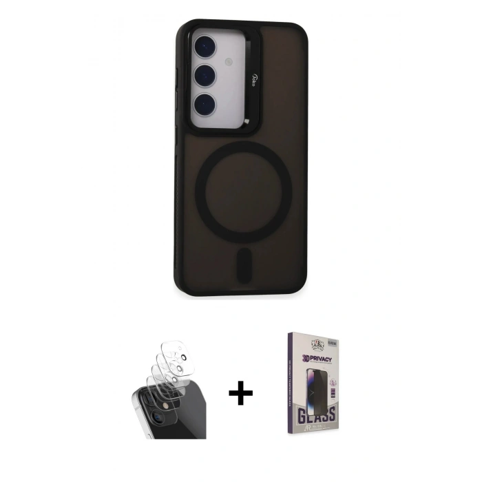 MARSİLYAN™- Galaxy S24 Kılıf Akış Form - Siyah Bilvis Hayalet Cam Ekran Koruyucu + Kamera Lens Koruma Cam - SF