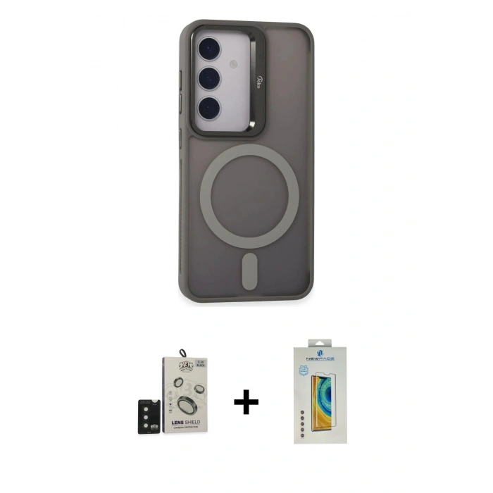 MARSİLYAN™- Galaxy S24 Kılıf Akış Form - Siyah Polymer Nano Ekran Koruyucu + Bilvis Titan Kamera Lens - SH