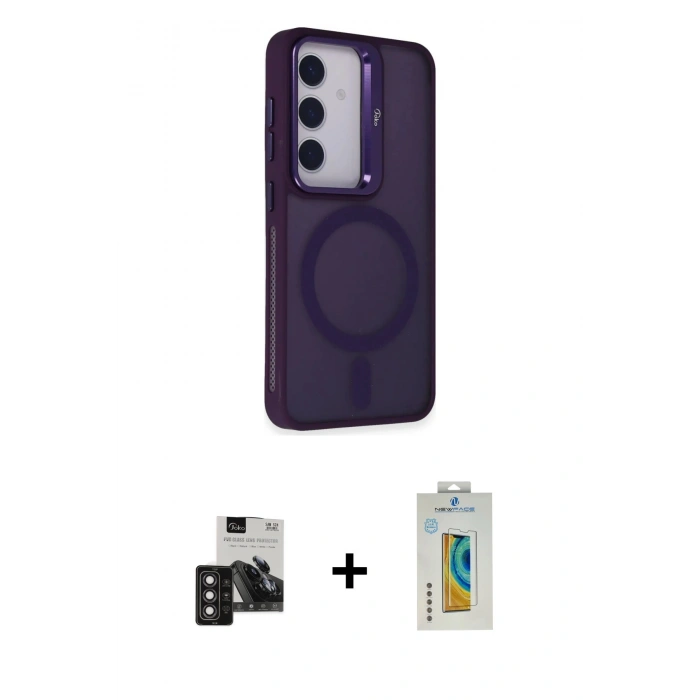 MARSİLYAN™- Galaxy S24 Kılıf Akış Form - Siyah Polymer Nano Ekran Koruyucu + PVD Metal Kamera Lens - DNMR