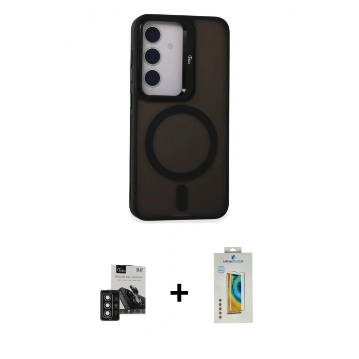 MARSİLYAN™- Galaxy S24 Kılıf Akış Form - Siyah Polymer Nano Ekran Koruyucu + PVD Metal Kamera Lens - DNMR