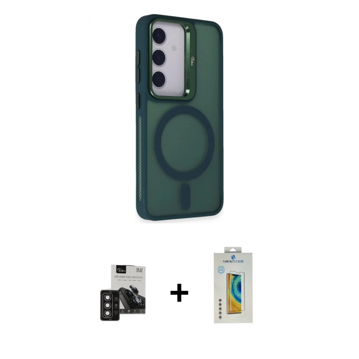MARSİLYAN™- Galaxy S24 Kılıf Akış Form - Siyah Polymer Nano Ekran Koruyucu + PVD Metal Kamera Lens - DNMR