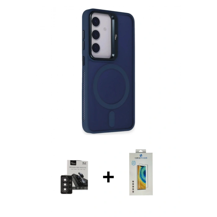 MARSİLYAN™- Galaxy S24 Kılıf Akış Form - Siyah Polymer Nano Ekran Koruyucu + PVD Metal Kamera Lens - DNMR