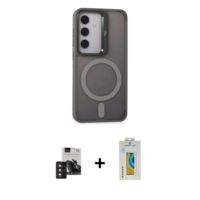 MARSİLYAN™- Galaxy S24 Kılıf Akış Form - Siyah Polymer Nano Ekran Koruyucu + PVD Metal Kamera Lens - DNMR