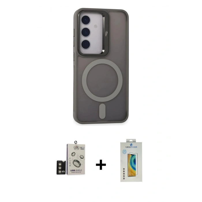 MARSİLYAN™- Galaxy S24 Kılıf Akış Form - Siyah Polymer Nano Ekran Koruyucu + Bilvis Titan Kamera Lens - GD