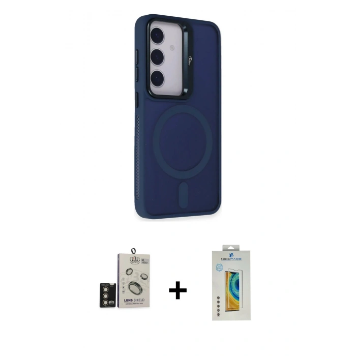 MARSİLYAN™- Galaxy S24 Kılıf Akış Form - Siyah Polymer Nano Ekran Koruyucu + Bilvis Titan Kamera Lens - GD