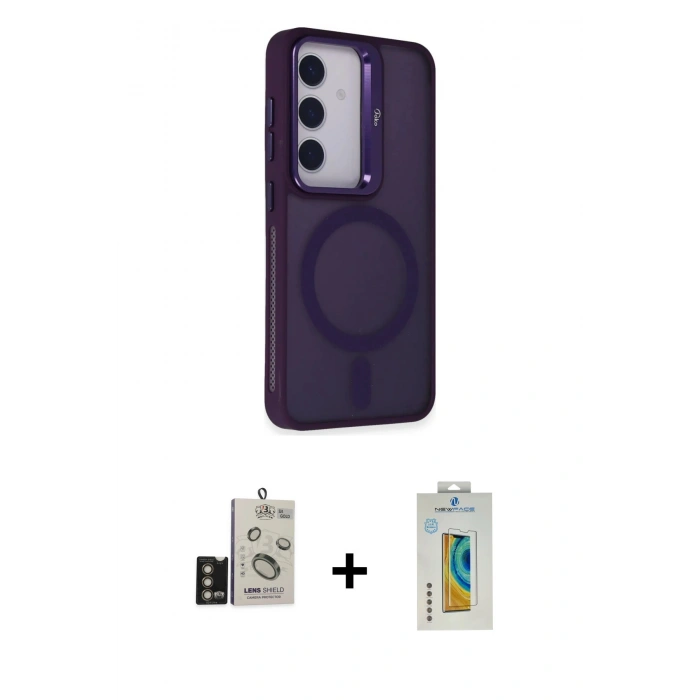 MARSİLYAN™- Galaxy S24 Kılıf Akış Form - Siyah Polymer Nano Ekran Koruyucu + Bilvis Titan Kamera Lens - GD