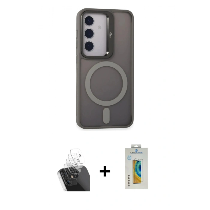 MARSİLYAN™- Galaxy S24 Kılıf Akış Form - Siyah Polymer Nano Ekran Koruyucu + Kamera Lens Koruma Cam - SF