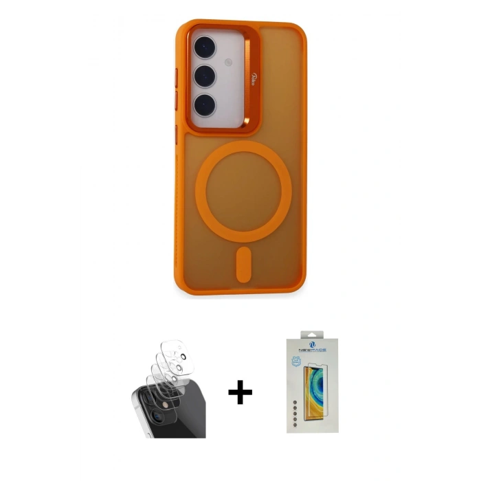 MARSİLYAN™- Galaxy S24 Kılıf Akış Form - Siyah Polymer Nano Ekran Koruyucu + Kamera Lens Koruma Cam - SF