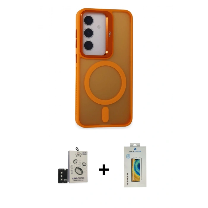 MARSİLYAN™- Galaxy S24 Kılıf Akış Form - Siyah Polymer Nano Ekran Koruyucu + Bilvis Titan Kamera Lens - SH