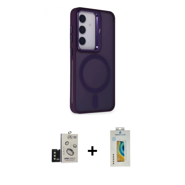 MARSİLYAN™- Galaxy S24 Kılıf Akış Form - Siyah Polymer Nano Ekran Koruyucu + Bilvis Titan Kamera Lens - TMGI
