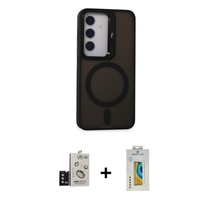 MARSİLYAN™- Galaxy S24 Kılıf Akış Form - Siyah Polymer Nano Ekran Koruyucu + Bilvis Titan Kamera Lens - TMGI