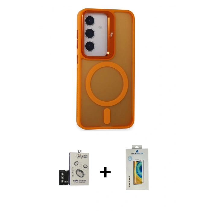MARSİLYAN™- Galaxy S24 Kılıf Akış Form - Siyah Polymer Nano Ekran Koruyucu + Bilvis Titan Kamera Lens - TMGI