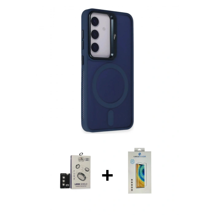 MARSİLYAN™- Galaxy S24 Kılıf Akış Form - Siyah Polymer Nano Ekran Koruyucu + Bilvis Titan Kamera Lens - TMGI