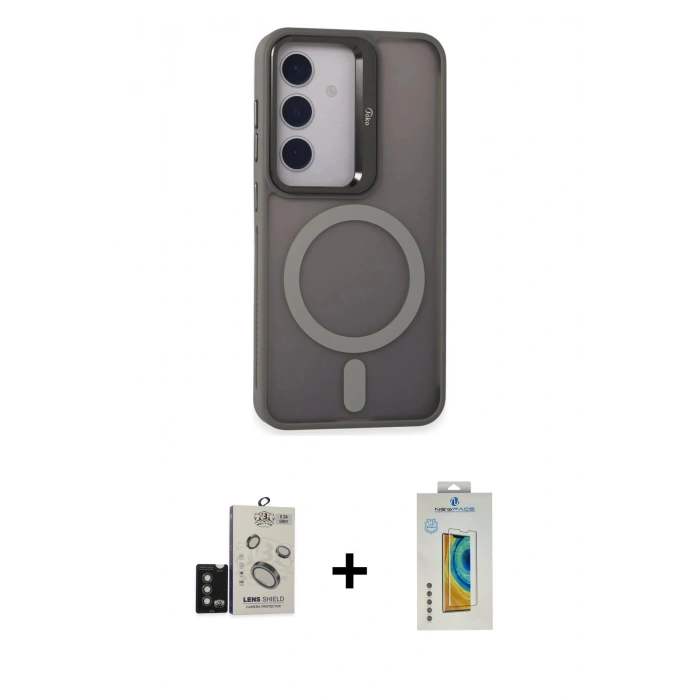 MARSİLYAN™- Galaxy S24 Kılıf Akış Form - Siyah Polymer Nano Ekran Koruyucu + Bilvis Titan Kamera Lens - TMGI
