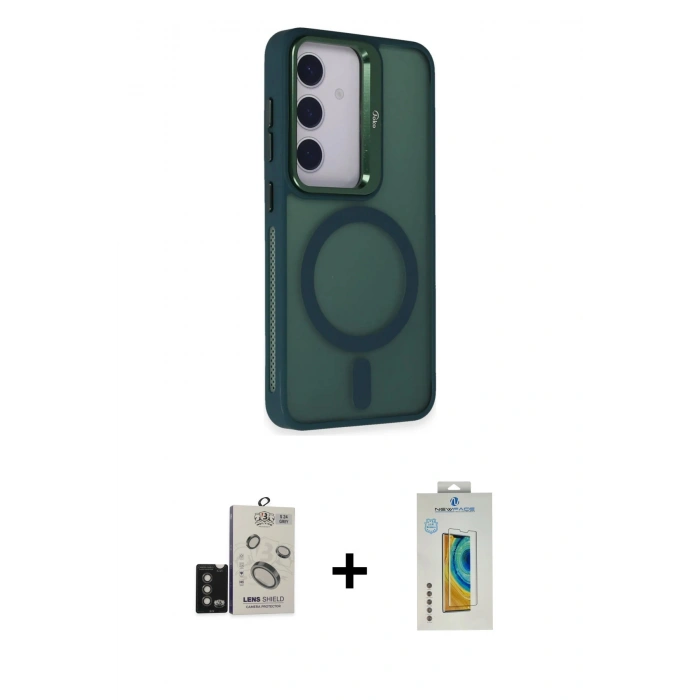 MARSİLYAN™- Galaxy S24 Kılıf Akış Form - Siyah Polymer Nano Ekran Koruyucu + Bilvis Titan Kamera Lens - TMGI