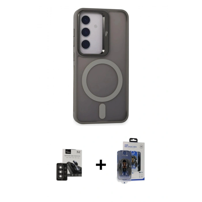 MARSİLYAN™- Galaxy S24 Kılıf Akış Form - Siyah Vanessa Magic Cam + Titan Gri PVD Metal Kamera Lens