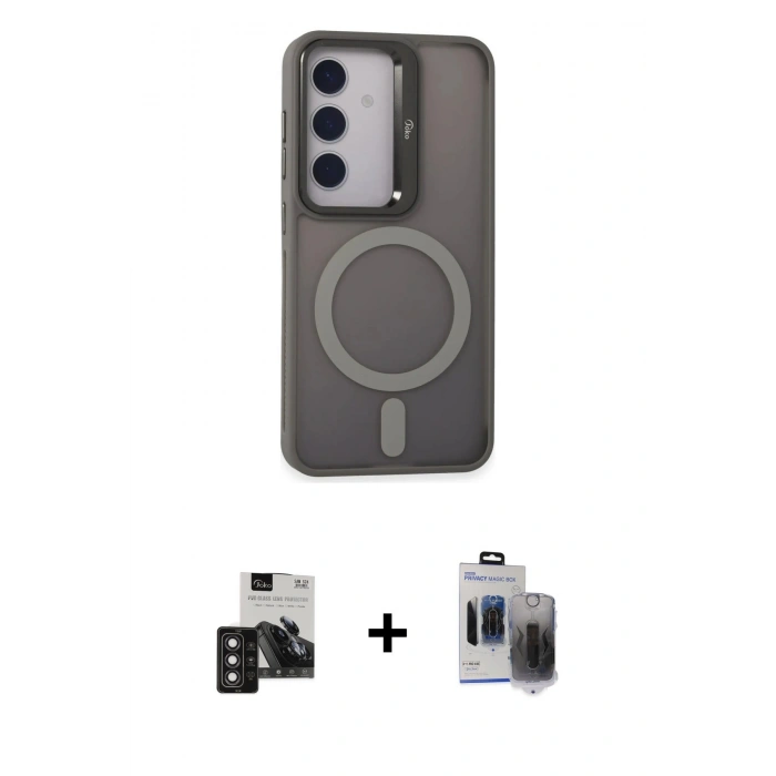 MARSİLYAN™- Galaxy S24 Kılıf Akış Form - Siyah Vanessa Magic Hayalet Cam + PVD Metal Kamera Lens - DNMR