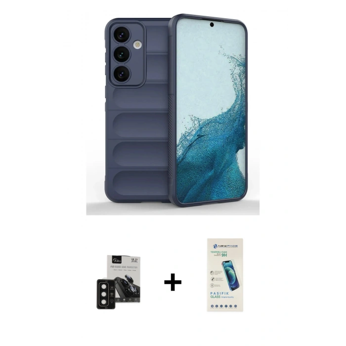 MARSİLYAN™- Galaxy S24 Kılıf Atlas Koleksiyonu - Şeffaf Pasifik Cam Ekran Koruyucu + PVD Metal Kamera Lens - SH