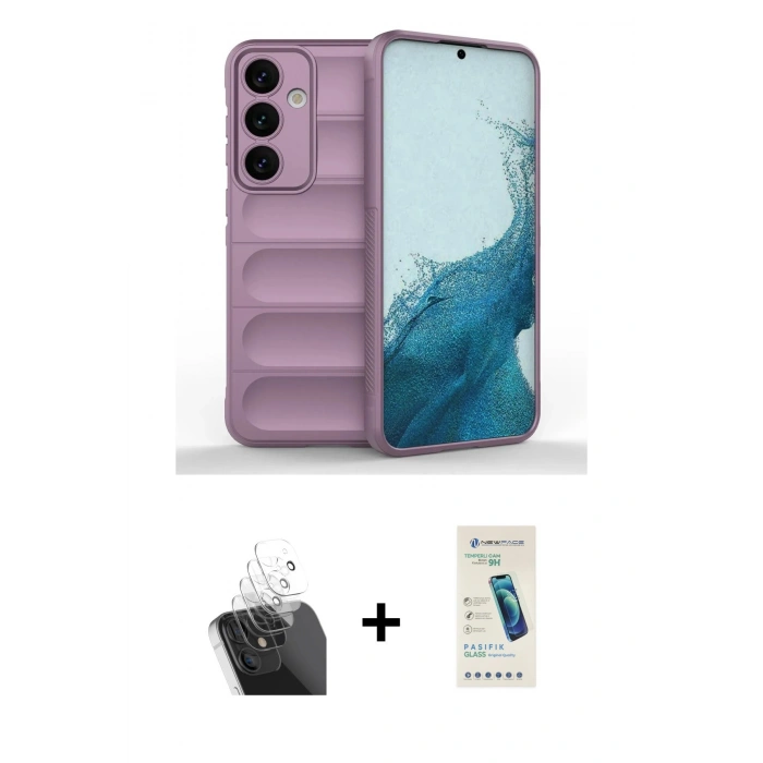 MARSİLYAN™- Galaxy S24 Kılıf Atlas Koleksiyonu - Şeffaf Pasifik Cam Ekran Koruyucu + Kamera Lens Koruma Cam - SF