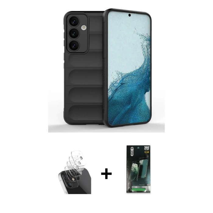 MARSİLYAN™- Galaxy S24 Kılıf Atlas Koleksiyonu - Siyah 360 Mat Full Body Arka Koruyucu + Kamera Lens Koruma Cam - SF